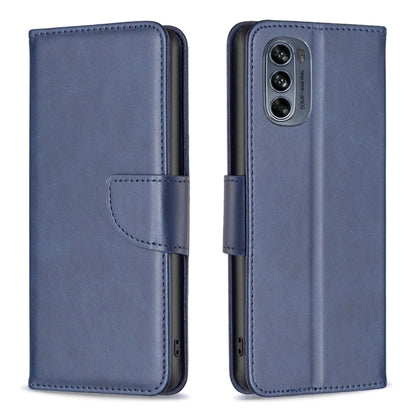 Blue lambskin leather folio phone case with front pocket and magnetic flap