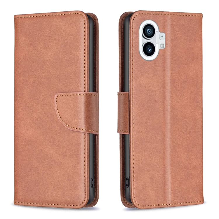 Brown leather phone case with folio flap, card slot window, and camera cutout
