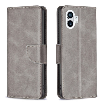 Grey lambskin texture leather phone case with flip cover and camera opening