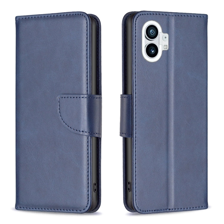Blue lambskin leather folio phone case with front pocket and side button cutouts