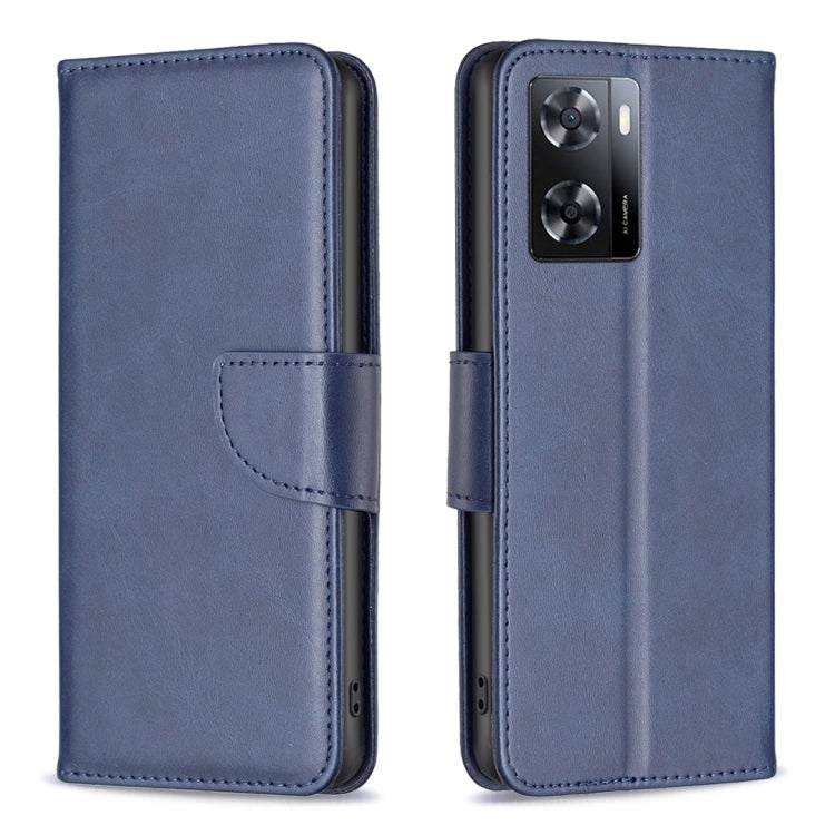 Blue lambskin leather folio phone case with magnetic flap and camera opening