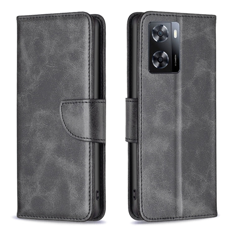 Dark grey lambskin leather folio phone case with magnetic flap and dual-lens camera opening