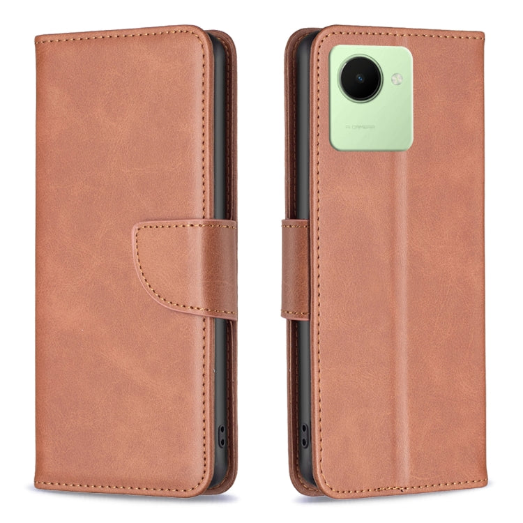 Brown leather phone case with folio flap, camera opening, and side button access