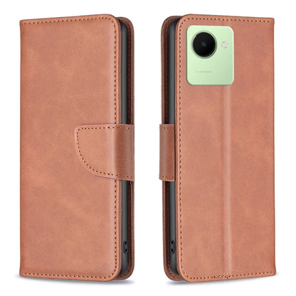 Brown leather phone case with folio flap, camera opening, and side button access