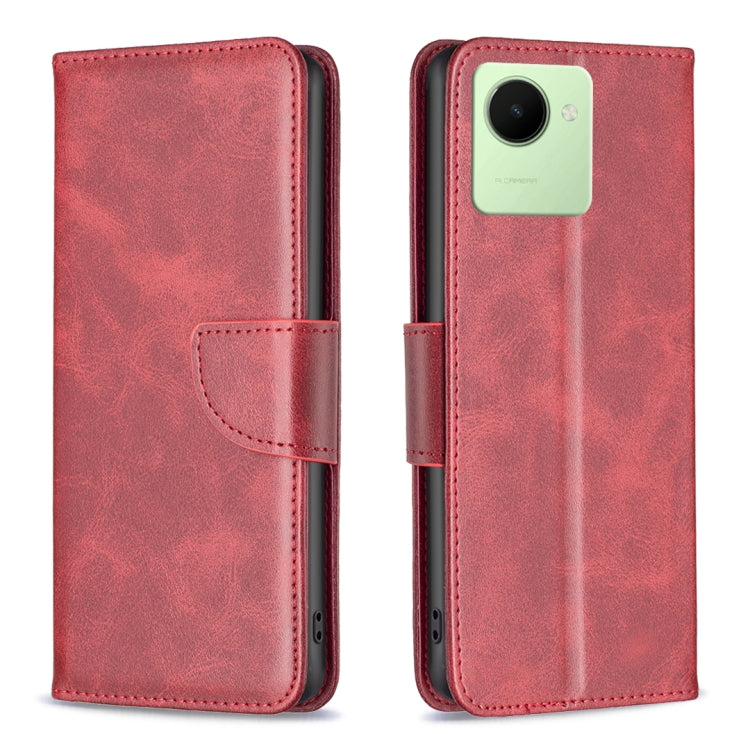Red lambskin texture leather phone case with magnetic-style flip cover