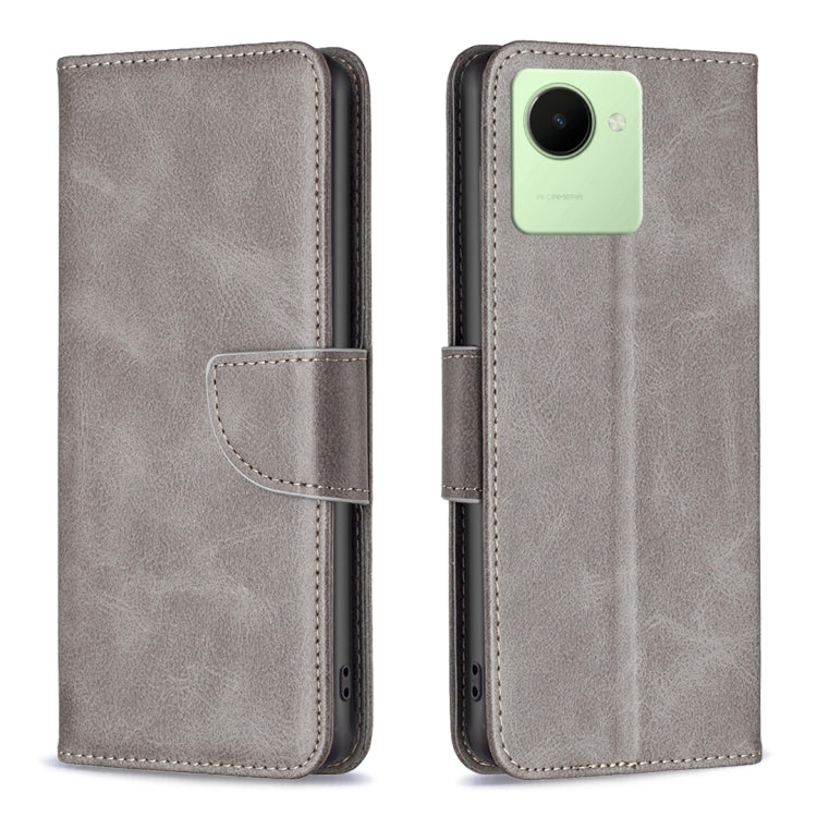 Grey lambskin texture leather phone case with magnetic-style flip cover
