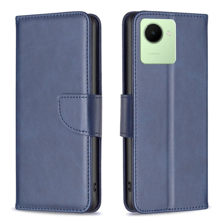 Blue lambskin leather folio phone case with magnetic flap and raised camera bezel