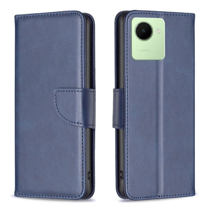 Blue lambskin leather folio phone case with magnetic flap and raised camera bezel