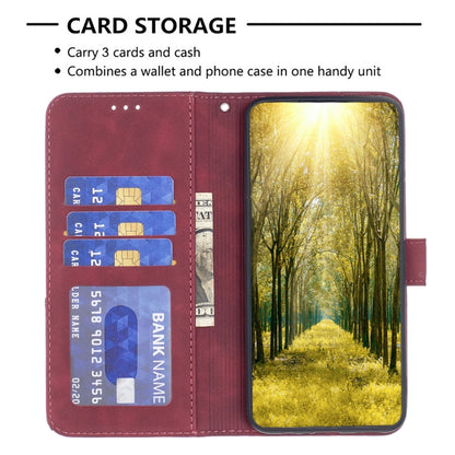 Red folio phone case with card storage and magnetic buckle, wallet-style interior