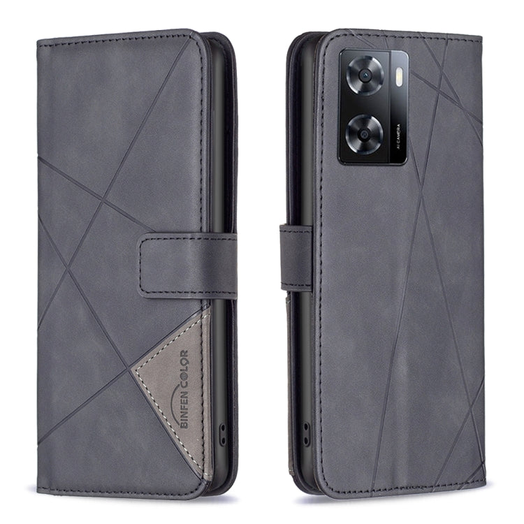 Grey leather phone wallet case with magnetic buckle, rhombus texture, rear camera window