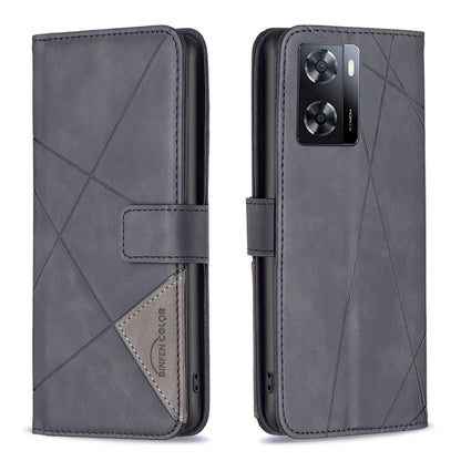 Grey leather phone wallet case with magnetic buckle, rhombus texture, rear camera window