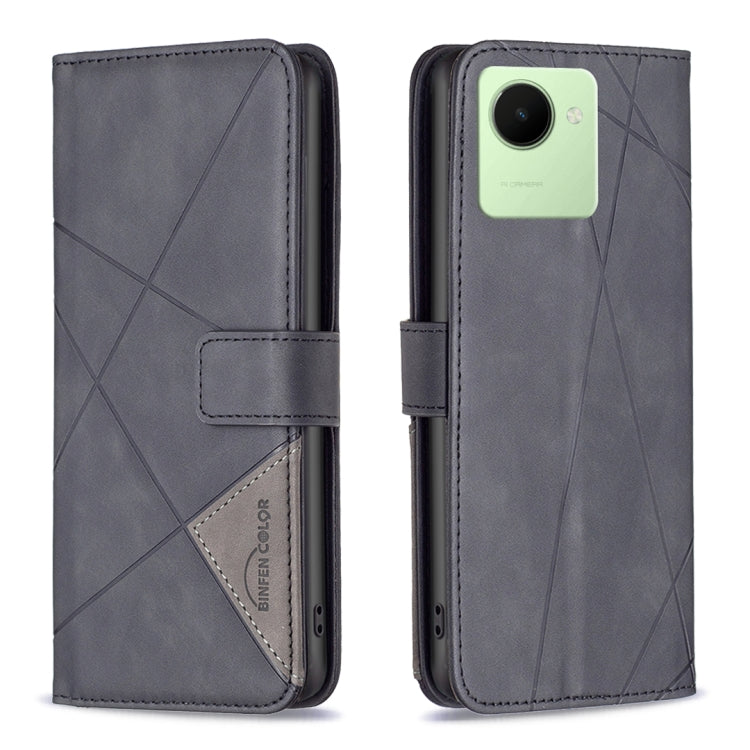 Grey leather phone wallet case with magnetic buckle and rhombus texture, front cover open