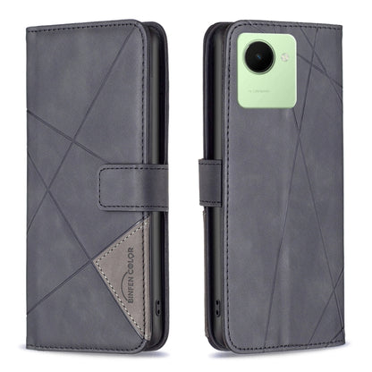 Grey leather phone wallet case with magnetic buckle and rhombus texture, front cover open