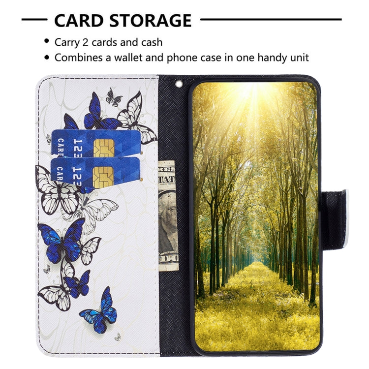 Leather wallet phone case with butterfly print and gold forest card storage window