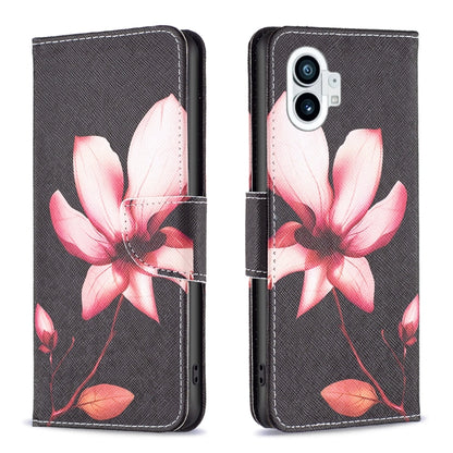 Flip-style leather phone case, dark gray with pink flower artwork