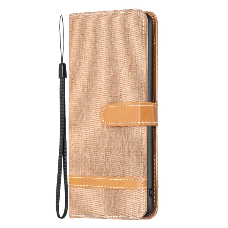 Brown woven fabric phone wallet case with tan wrist strap and flip cover