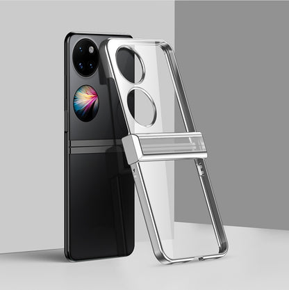 Clear shockproof full-coverage phone case with side kickstand and camera cutouts