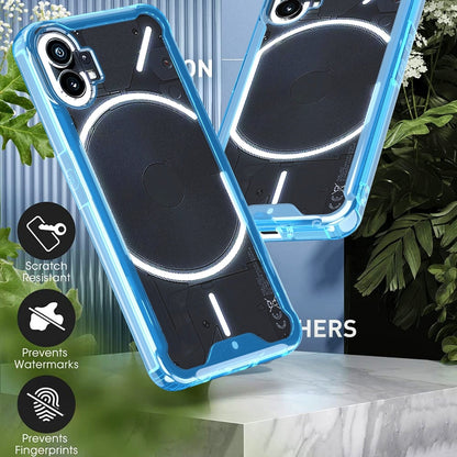 Blue clear phone case with corner protection and dual-camera cutouts