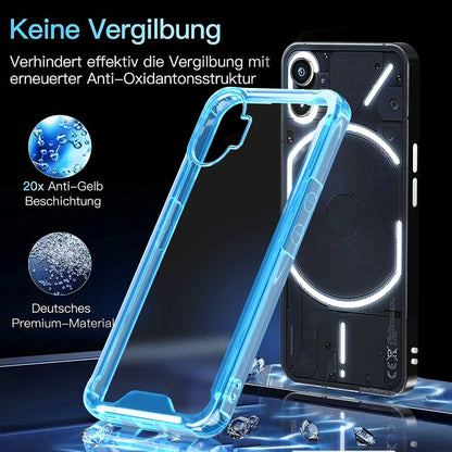 Blue clear protective phone case with dual-camera cutout and front edge protection