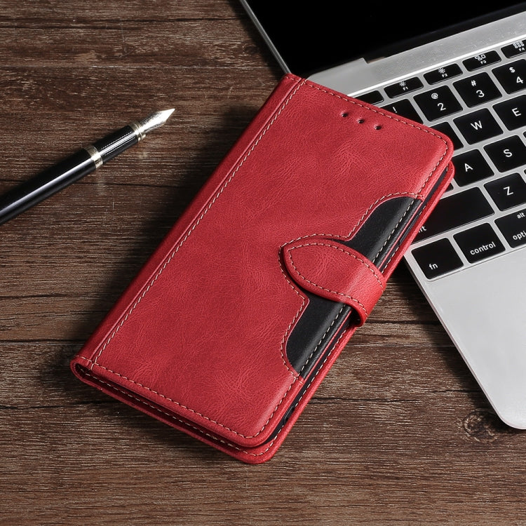 Red leather magnetic buckle folio phone case with card slot flap