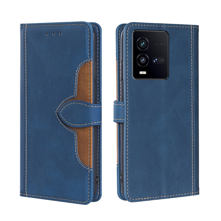Blue magnetic buckle leather folio phone case with brown inner panel
