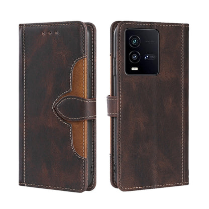 Brown magnetic buckle leather folio phone case with stitched flip cover