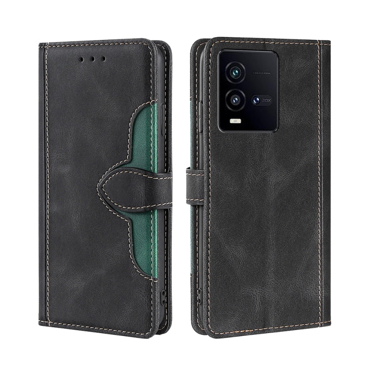 Black magnetic buckle leather folio phone case with green inner accent