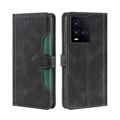 Black magnetic buckle leather folio phone case with green inner accent