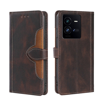 Brown leather-style phone case with magnetic buckle strap, card slot, and stitched edges.
