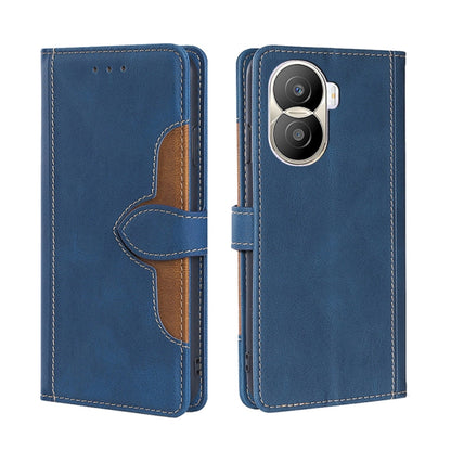 Blue leather phone case with brown interior panel and magnetic buckle strap