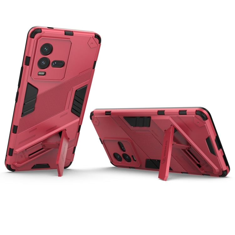 Red shockproof phone case with built-in kickstand and raised camera covers