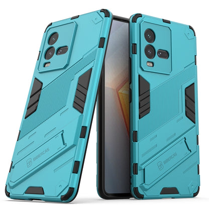 Blue shockproof phone case with textured grip and raised camera covers