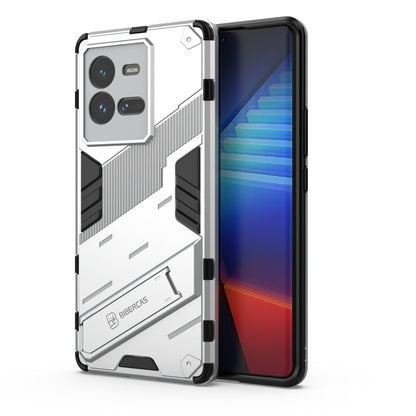 White shockproof phone case with rugged armor texture and raised camera cutouts