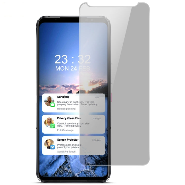 Privacy tempered glass screen protector on smartphone, front overlay view