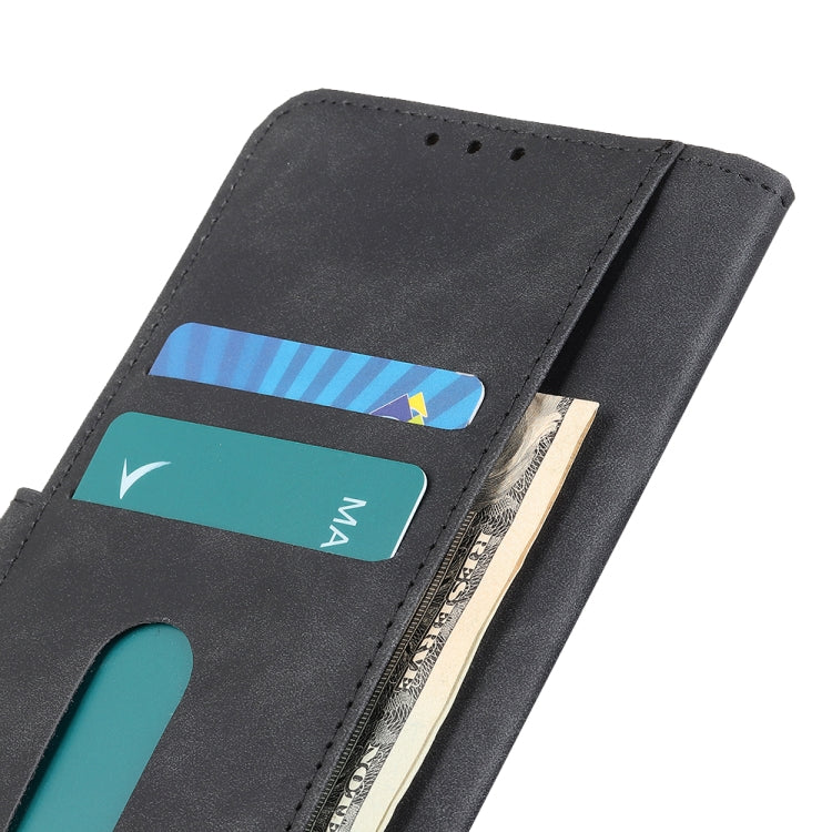 Flip wallet phone case detail: card slots and stand flap, black
