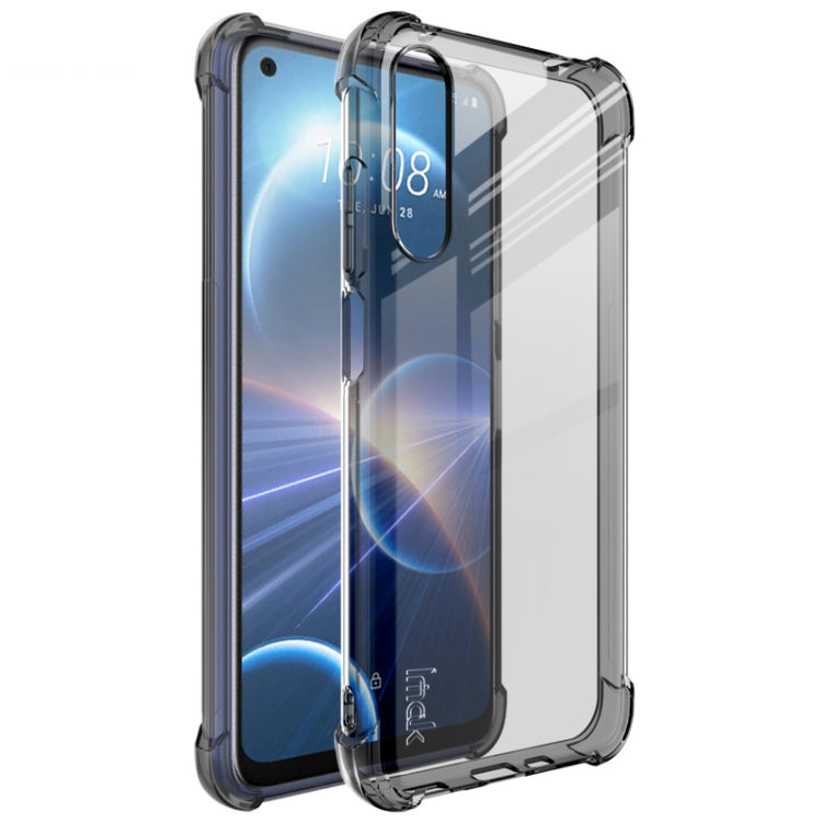 Shockproof TPU phone case with screen protector, clear, on-phone front view