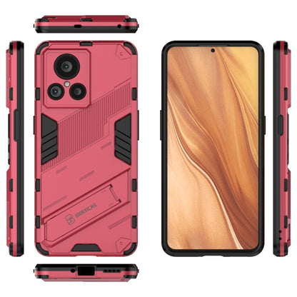 Red shockproof phone case showing front, back, sides, and camera openings