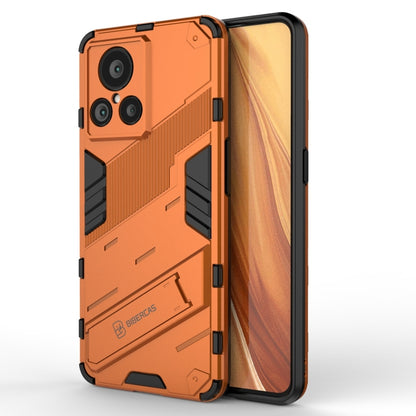 Orange shockproof phone case with textured back and camera openings