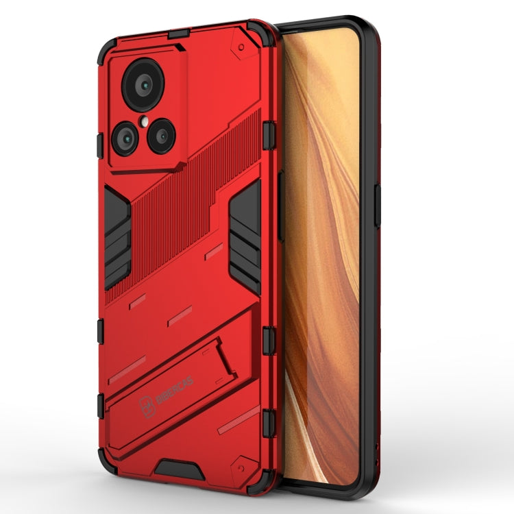 Red shockproof phone case with rugged texture and screen-safe front lip