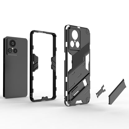 Shockproof PC+TPU phone case, black, with invisible holder and raised camera protection