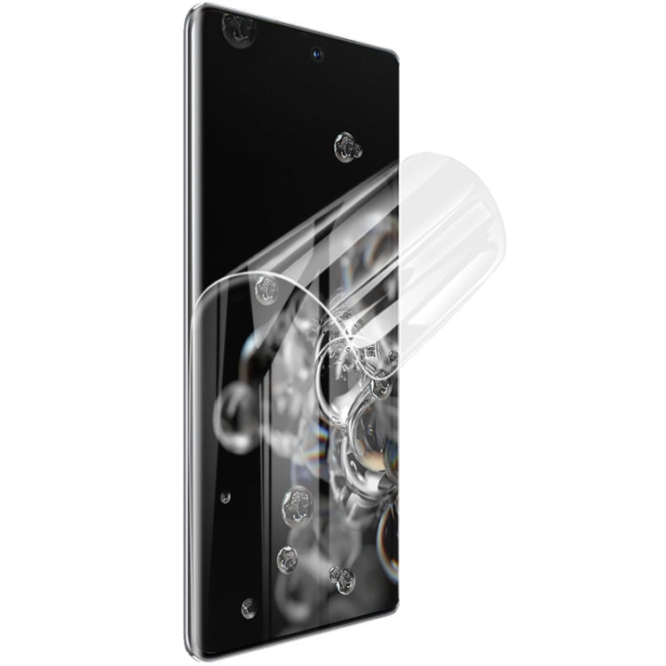 Curved hydrogel film screen protector layer on a smartphone front, clear fit