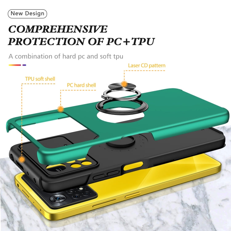 Dark green phone case with magnetic ring holder on front and back