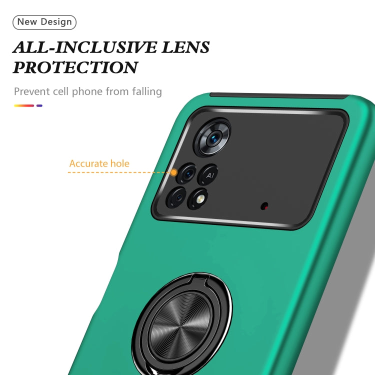 Dark green phone case back view with magnetic ring holder and camera openings
