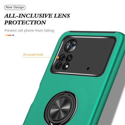 Dark green phone case back view with magnetic ring holder and camera openings