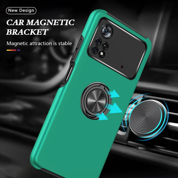 Dark green phone case with magnetic ring holder for secure attachment