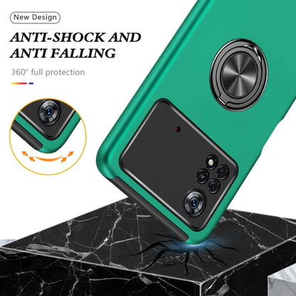 Dark green shock-resistant phone case with magnetic ring holder and camera lens cover