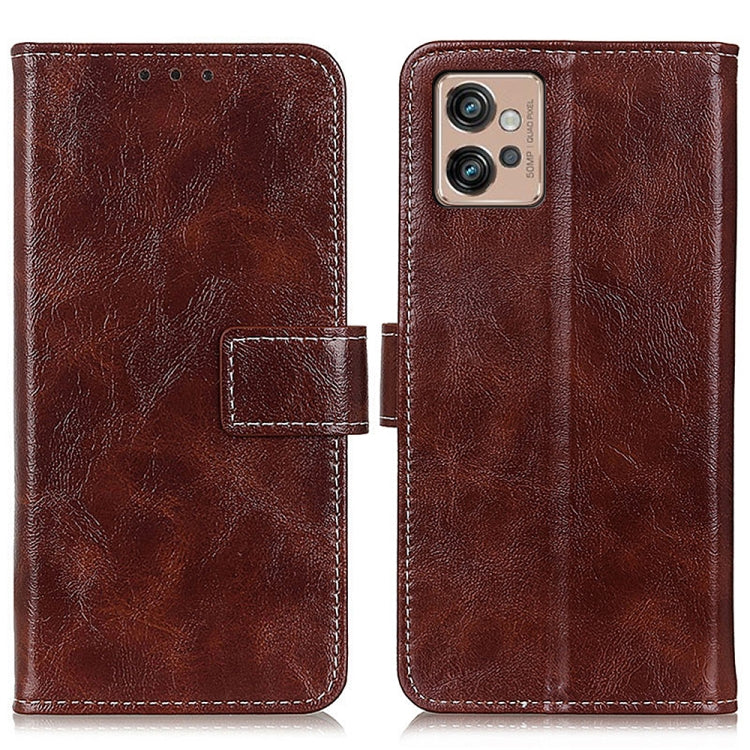 Brown horizontal flip leather phone case with card holder and stitching for Motorola Moto G32 4G