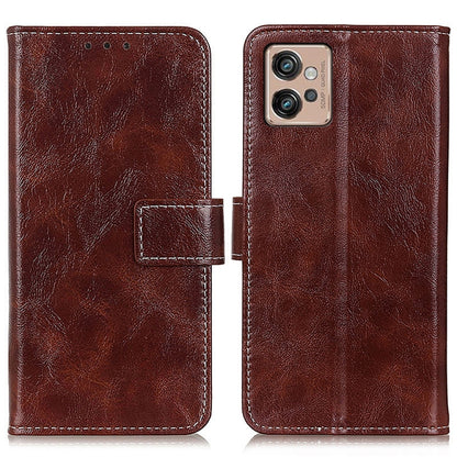 Brown horizontal flip leather phone case with card holder and stitching for Motorola Moto G32 4G