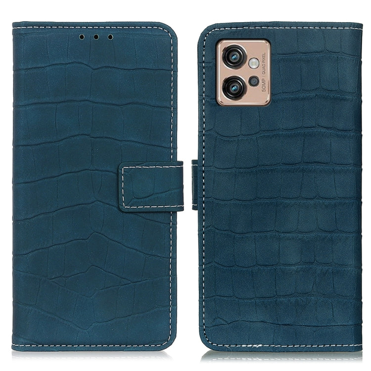 Magnetic flip leather phone case with crocodile texture, teal, back and side view