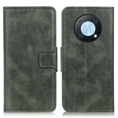 Dark green leather flip phone case with circular camera cutout on back